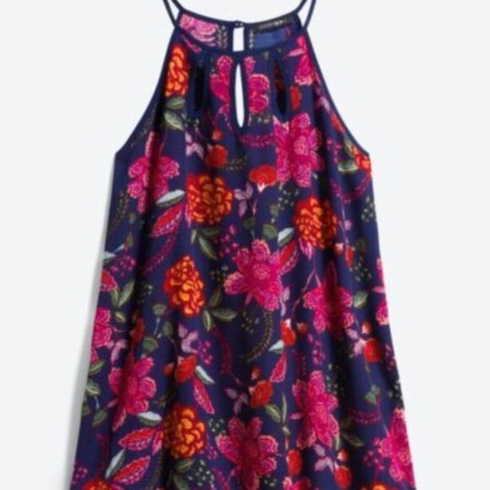Paper Moon‎ Halter Top Blue S Womens Floral Keyhole Sleeveless Blouse